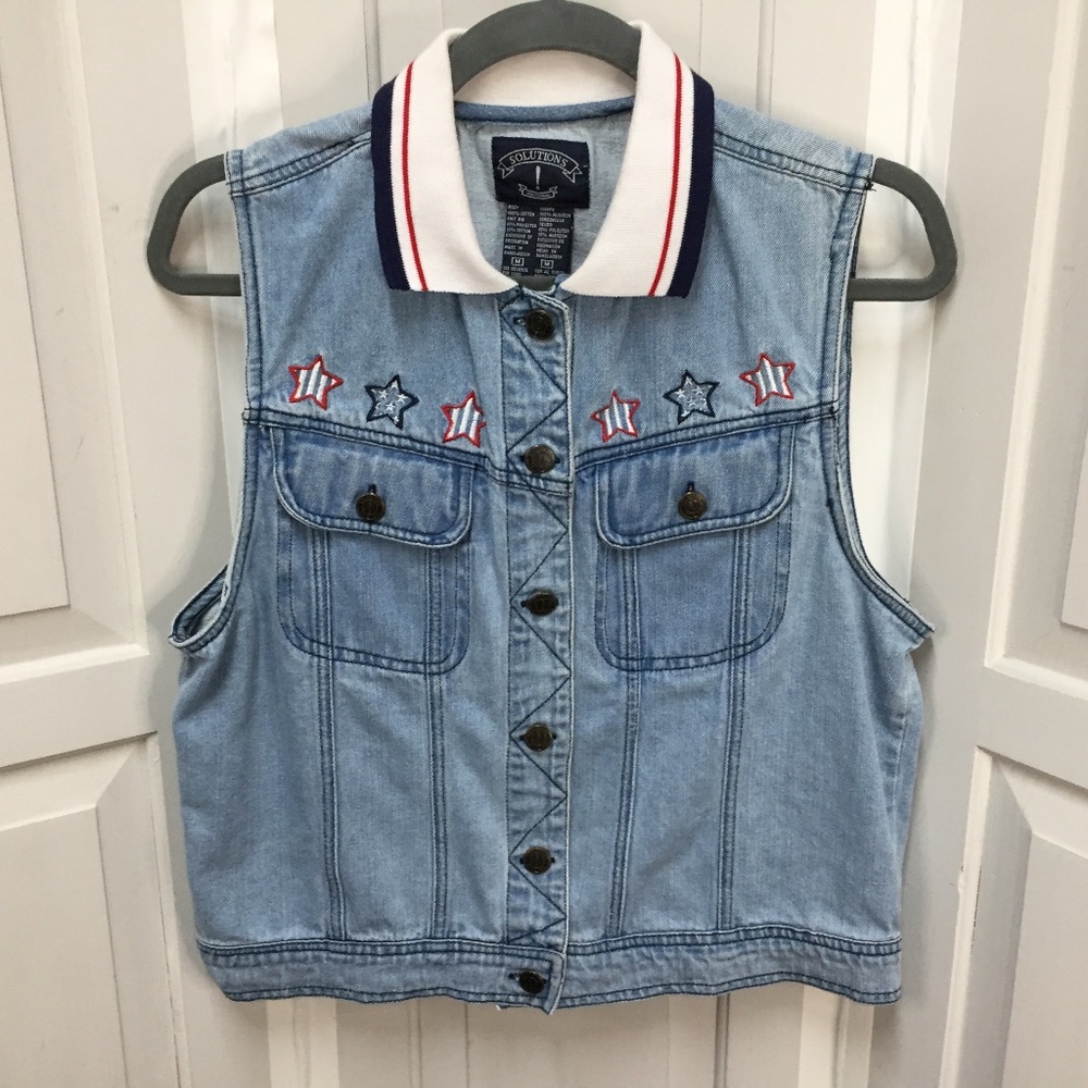 Collection B Light Blue Denim Sleeveless Vest with Star Embroidery